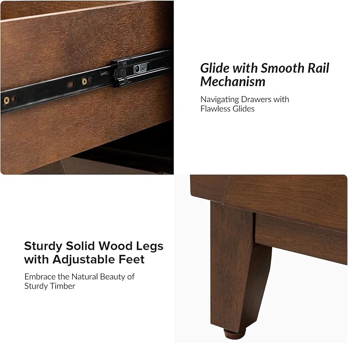 HULALA HOME Modern End Table with Charging Station, 2 Drawers Side Table with Solid Wood Legs, Walnut - Image 4