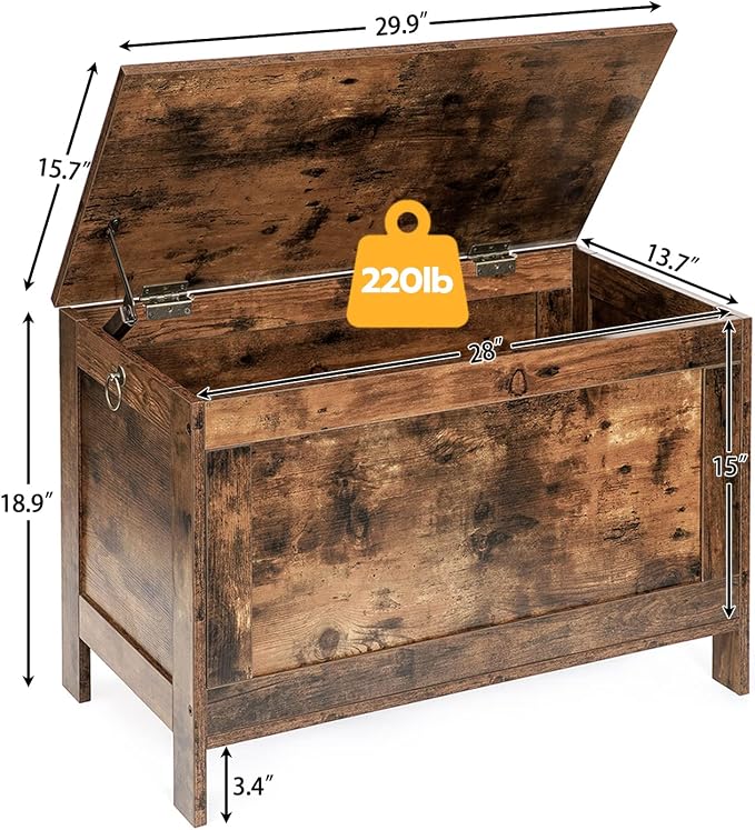 HOOBRO Toy Box, Retro Wooden Look Storage Chest with Safety Hinge, Entryway Storage Bench Supports 220 lb, 29.9 x 15.7 x 18.9 Inches Toy Chest Organizer, Easy Assembly (Rustic Brown) BF75CW01G1 - Image 3