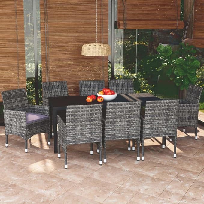 9 Piece Patio Dining Set with Cushions, Outdoor Lounge Sets Patio Conversation Set Outdoor Sofa Sets Front Porch Furniture for Exhibition Poolside Garden Piazza Poly Rattan Gray