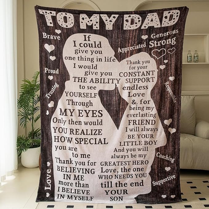 Printwoo Fathers Day Blanket Gifts for Dad from Son, Best Dad Ever Blankets, Father Throw Blanket, 70" L x 50" W