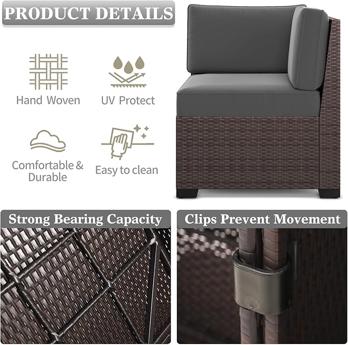 LayinSun 13 Pieces Outdoor Patio Furniture Set with 44" Fire Pit Table Brown Rattan Sectional Sofa Conversation Sets