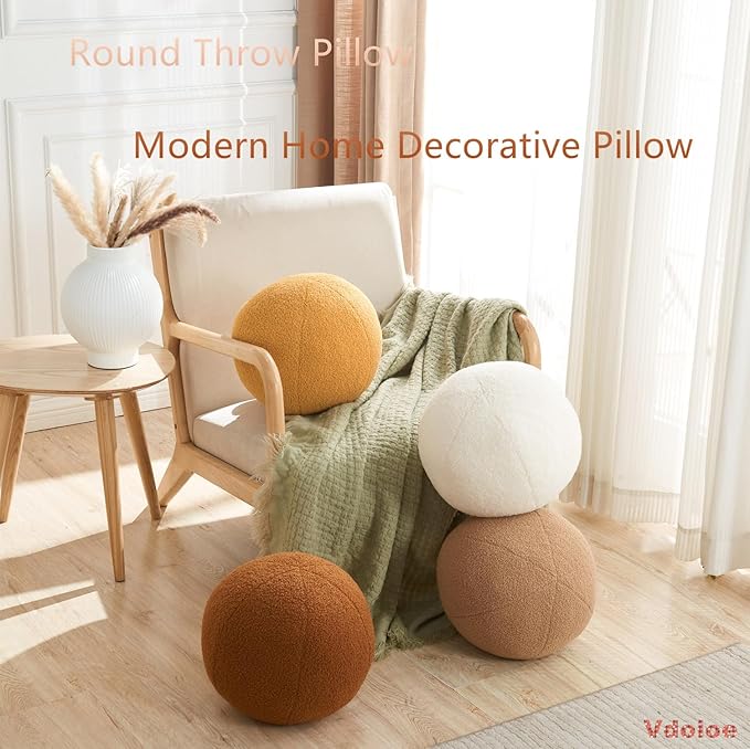 Khaki Ball Pillow 11.8 Inches Round Throw Pillow Simple Modern Ball Shaped Throw Pillow，Nordic Style Cushion Decorative Pillow for Couch,Sofa,Bedroom