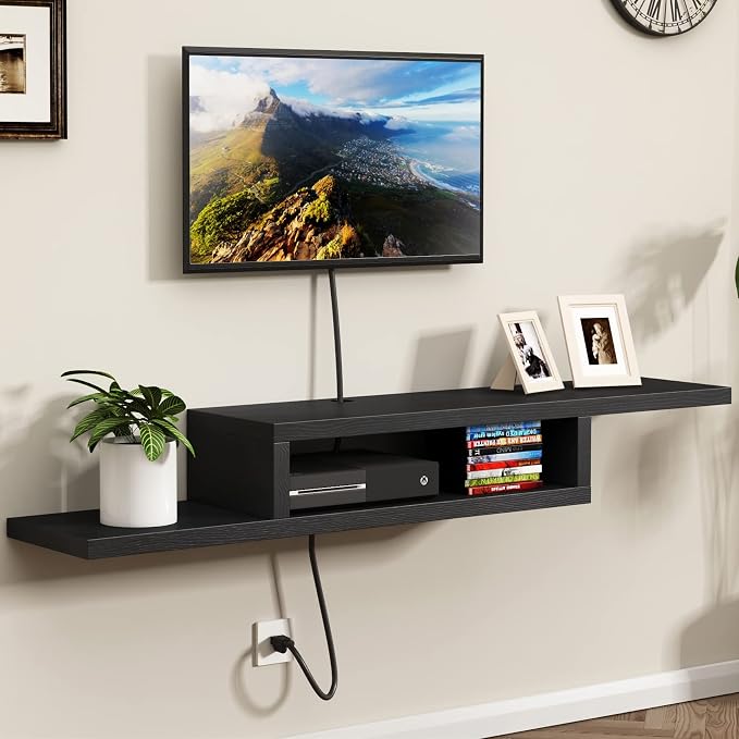 ChooChoo Floating TV Stand Shelf, Wall Mount Entertainment Center, 60” Media Console Stand for Living Room, Bedroom, Black by ChooChoo