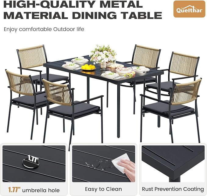 Outdoor Dining Set for 2, 2 Patio Dining Chair with Soft Cushion, Matte Metal Spray Coating Patio Dining Chair, Wicker Rattan Chairs for Backyard, Garden & Poolside, Black - Image 4