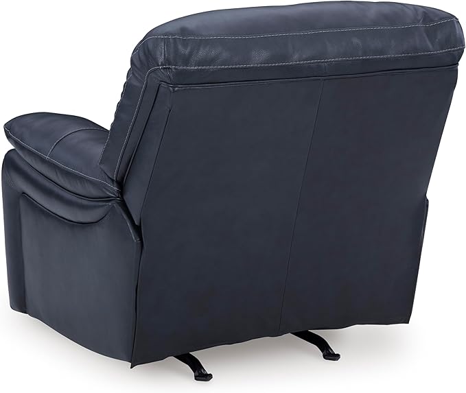 Signature Design By Ashley Leesworth Modern Power Rocker Recliner, USB Port, Gentle Rocking, Top Grain Leather and Matched Leather, 41" W x 41" D x 41" H, Blue