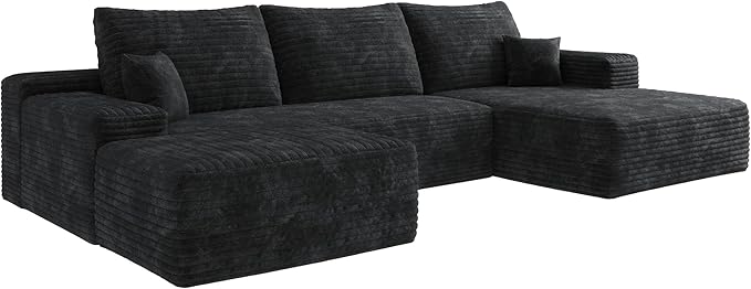 108" Cloud Modular Sectional Sofa Couch with Ottoman and L-Shape Chaise, Minimalist Upholstered Compressed Couches,Deep Seat Floor Sofa Couch,No Assembly Required