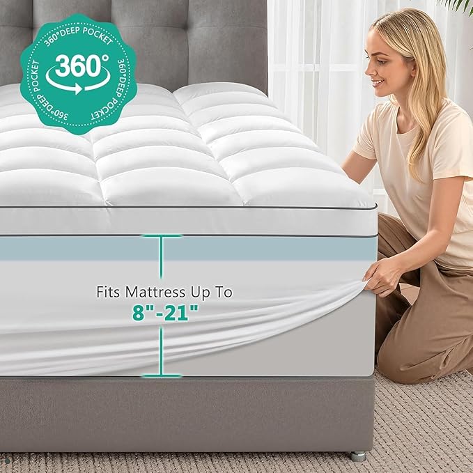 Dual Layer 4 Inch Memory Foam Mattress Topper King Size - 2 Inch Cooling Gel Memory Foam Plus 2 Inch Pillow Top Thick Mattress Pad - Pressure-Relieving Comfort
