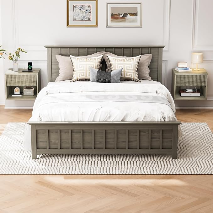 VINGLI Floating Nightstand Set of 2 Gray Fluted Nightstands with 1 Drawer, Grey Night Stand for Bedroom, Wood Bed Side Table, Fluted Nightstand End Table for Bedroom and Living Room - Image 6