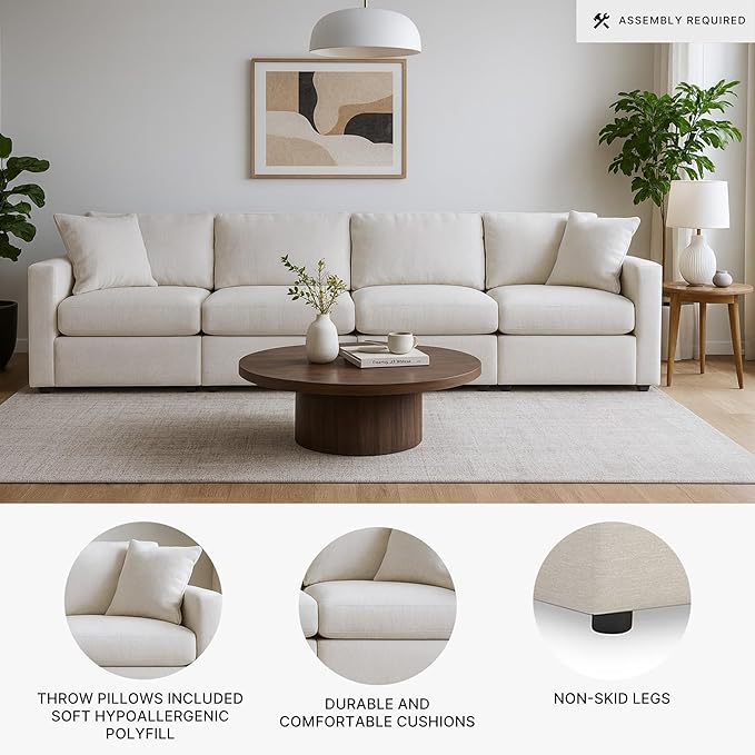 Signature Design by Ashley Modmax Coastal Modular Stain Resistant 4-Piece Sofa with Reversible Cushions and 2 Accent Pillows, Beige