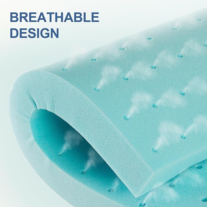 Eiayeebil 3 Inch Memory Foam Mattress Topper Twin XL, Mattress Pad Gel Infused Foam Bed Topper, Ventilated Soft Blue,Twin XL Size