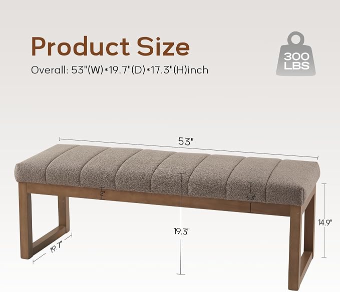 Zihanhome 52.7" Bedroom Bench for End of Bed, Modern Upholstered Teddy Fabric Entryway Bench & Dining Bench, Footrest Stool Bench with Solid Wood Frame for Bedroom, Living Room (Dark Brown) - Image 2