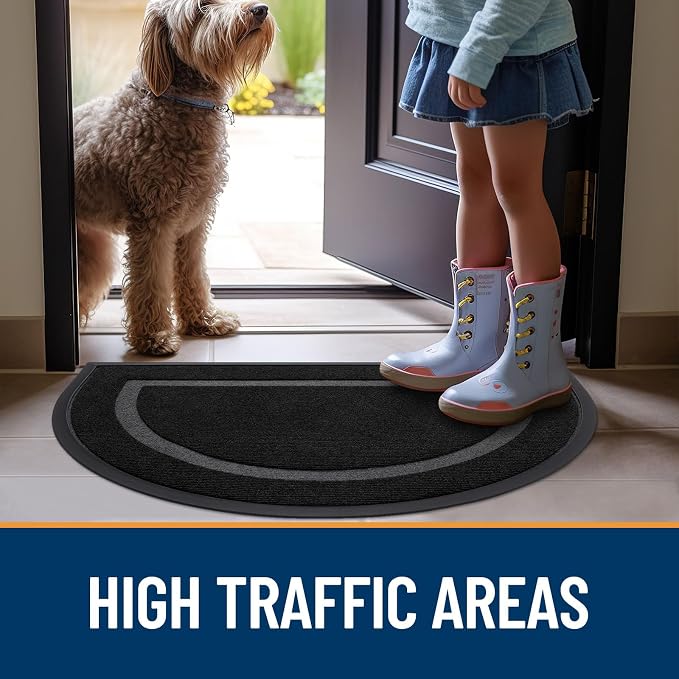 OLANLY Half Circle Door Mat Indoor Outdoor Entrance Welcome, Waterproof All-Season, All-Weather Doormat, Sturdy Natural Rubber, Low Profile, Easy Clean Patio Porch Entryway Mat, 47x32, Black - Image 7