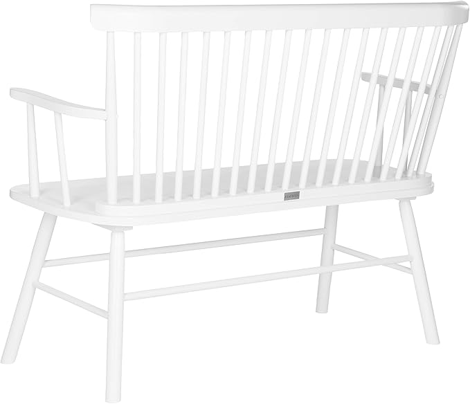 SAFAVIEH Home Collection – Addison White Solid Wood Spindle Back Loveseat Bench, Farmhouse Settee for Entryway Living Room or Dining Area (AMH8513B)