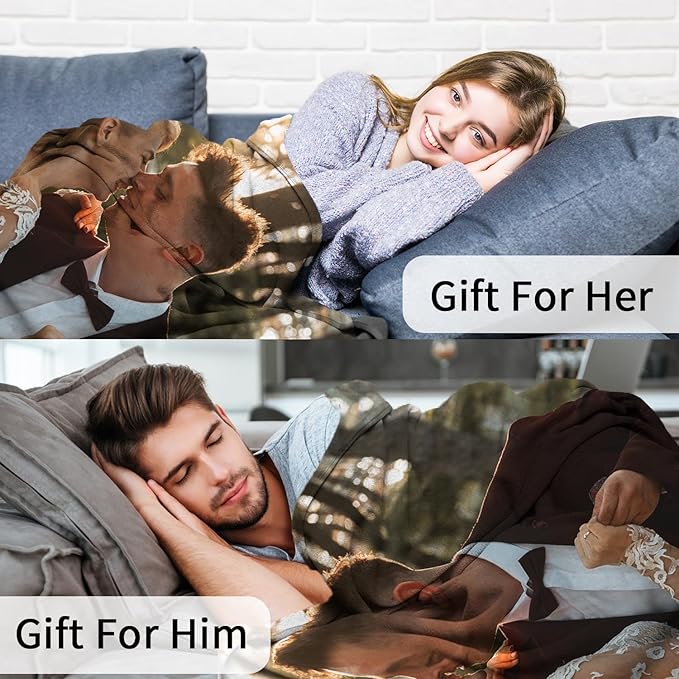 ROMANDY Ships Next Day Custom Blanket with Picture Customized Banket Personalized Throw Blankets Customizable Photo Blankets Customize Gifts for Her Him Mom Dad Wife Husband Girlfriend Boyfriend