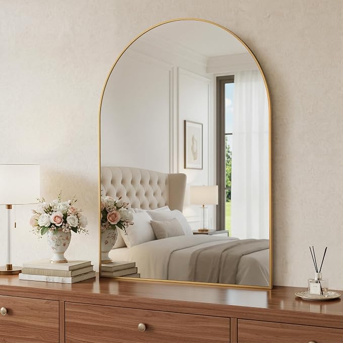 Antok Arched Bathroom Mirror, 30"x40" Wall Mounted Mirror, Vanity Mirrors for Over Sink, Aluminum Alloy Frame Bathroom Mirrors Living Room, Bedroom and Entryway, Gold by AntokMirror