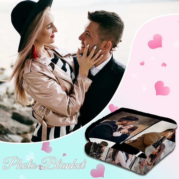 ROMANDY Ships Next Day Custom Blanket with Picture Customized Banket Personalized Throw Blankets Customizable Photo Blankets Customize Gifts for Mom Dad Girlfriend Boyfriend Wife Husband Her Him