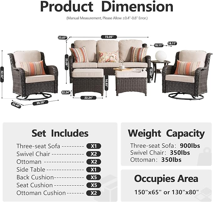 HOOOWOOO Patio Furniture Set,6 Piece Outdoor Furniture Set with Swivel Chairs,Wicker Patio Conversation Couch Chairs Ottoman Set,Beige