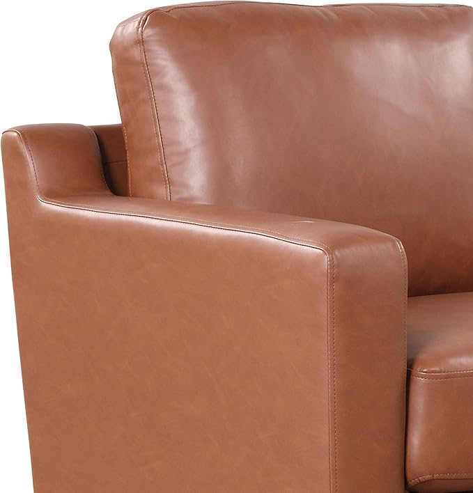 Serta Triton 55.5" Loveseat, Transitional Modern, Dreamcoil Comfort, Metal Legs, Vegan Leather, Brown