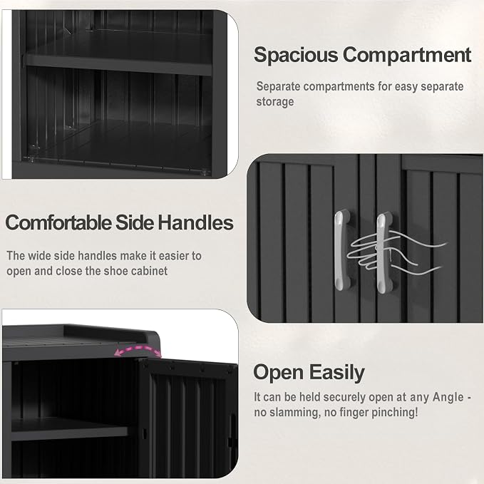 ROJIK Shoe Cabinet Waterproof UV-Resistant,Storage Bench Indoor Outdoor with Adjustable Shelves,for Entryway Bedroom,Hallway,Living Room(3 Door,Black) - Image 7