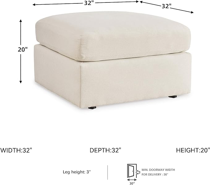Signature Design by Ashley Modmax Contemporary Stain Resistant Upholstered Oversized Accent Ottoman with Non-Skid Legs, White