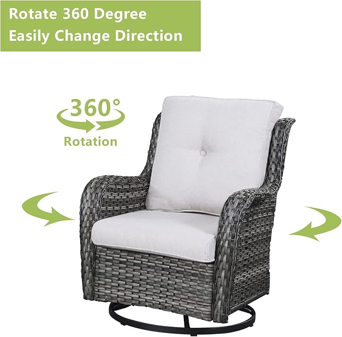 Rilyson Wicker Rocking Chair Swivel Chairs - 2 Piece Rocker Patio Chairs Set Rattan Rocking Chair for Outdoor Porch Deck Garden Backyard (Mixed Grey/Beige)