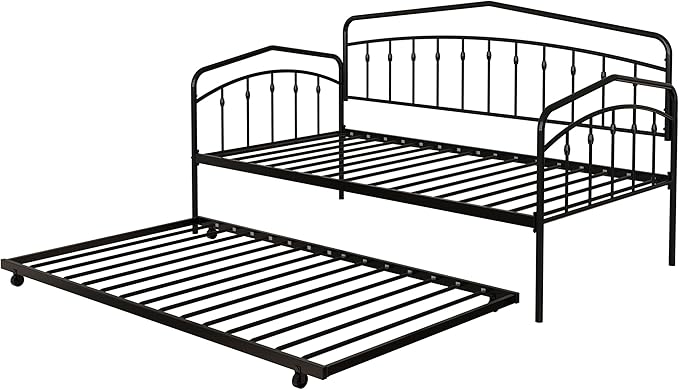 GDFStudio Twin Daybed with Trundle,Metal Sofa Bed Set,Rollaway Daybed Couch Bed Frame for Bedroom Living Room Guest Room Black