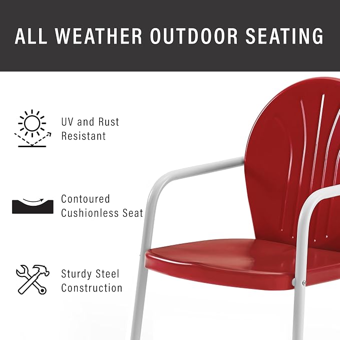 Crosley Furniture Griffith Outdoor Chair, Retro Metal Patio Chairs for Dining, Porch, Deck, Balcony, Red - Image 7