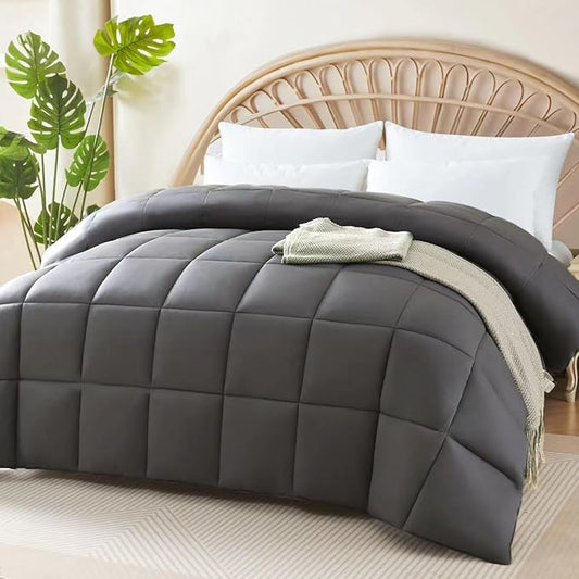 100% Viscose from Bamboo Cooling Comforter Queen Size for Hot Sleepers, Breathable Summer Duvet Insert, Hypoallergenic Cloud Soft Silky Marshmallow Puff Feel, All Season (88x88 Inches, Grey)