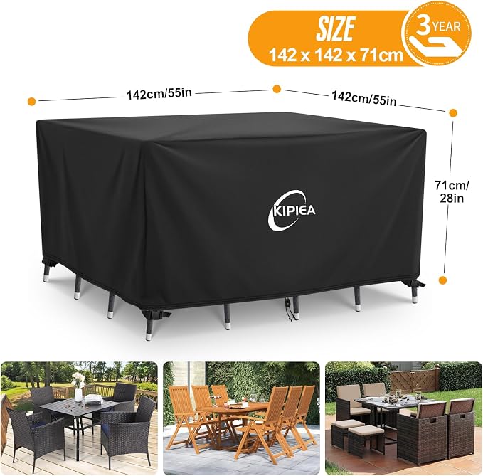 Kipiea Outdoor Furniture Covers Waterproof, 420D Heavy-Duty Patio Furniture Set Covers, No Tears Anti UV No Fading (55" L×55" W×28" H) - Image 2