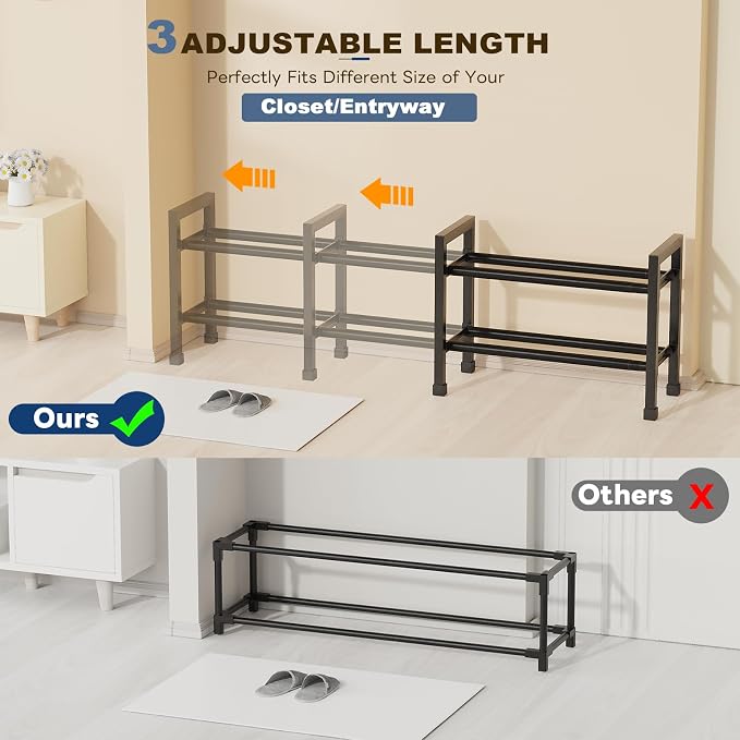 Mavivegue Expandable Shoe Rack, 2-Tier 19"-43.3" Adjustable Shoe Rack for Closet,Hall Entryway,Front Door,Garage, Sturdy Steel Space-Saving Rack, Black?€? - Image 4
