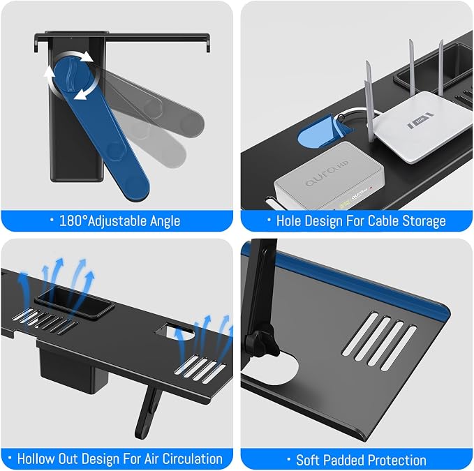 CABTE Adjustable Steel TV Top Shelf, Floating TV Stand, Universal Monitor Shelf for Soundbar, Game Console, Cable Box, Router Shelves (33.86"x4.7" with Boxes) - Image 6