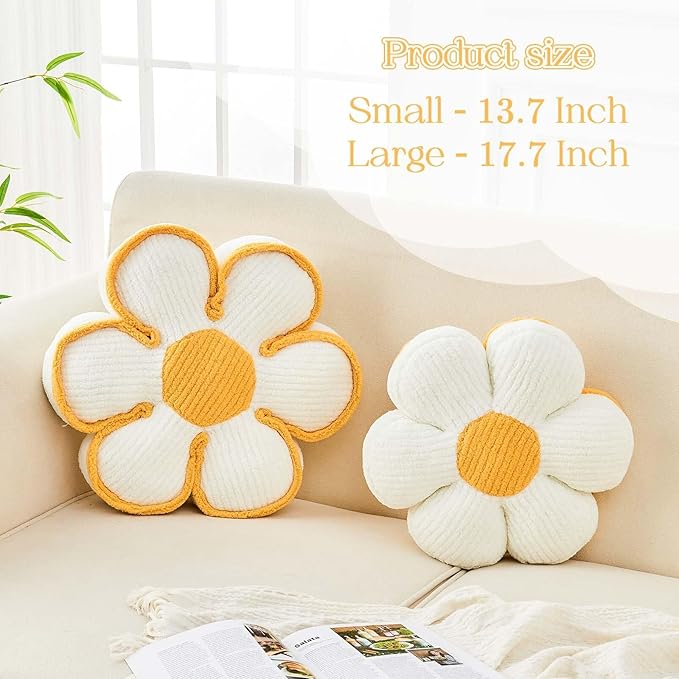 Kcvvcr Flower Pillow, Soft Flower Decorative Throw Pillow, Cute Daisy Flower Shaped Seating Floor Cushion Room D??cor Plush Pillows for Sofa Couch Bed (13.7 Inch, Yellow)