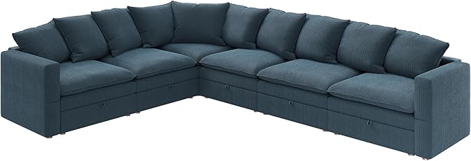 HONBAY Modular Sectional Sofa, 6 Seaters Corduroy Sectional Couch, L Shaped Couch with Storage & Pillows, Blue