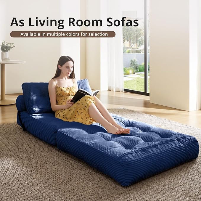 Folding Sofa Bed, Convertible Sleeper Chair with Pillow, Foldable Mattress with Back Support, Portable Floor Sofa Lounge for Living Room Bedroom Dorm