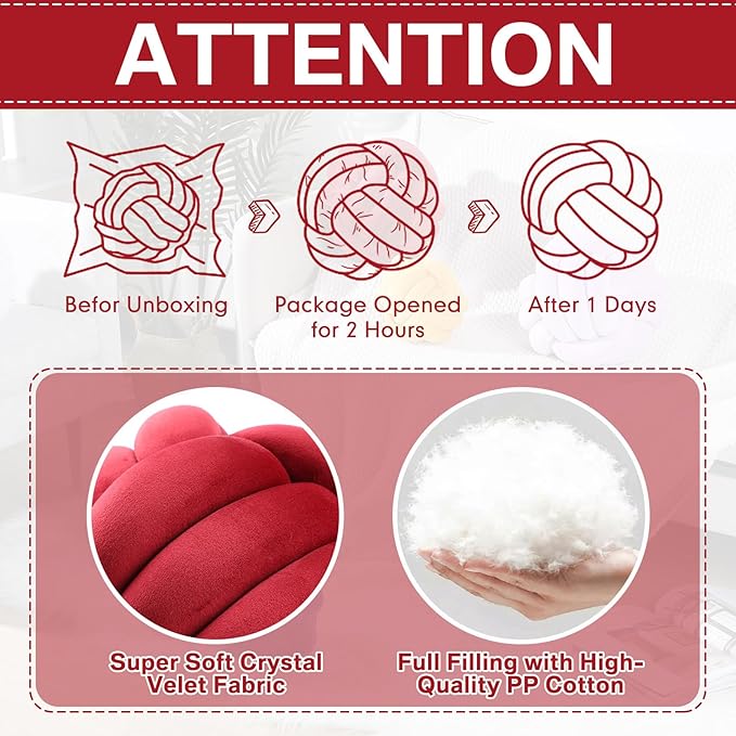 Namalu 2 Pcs Soft Knot Pillow Ball, Decorative Round Throw, Soft Knotted Plush Pillows, Handmade Stuffed Ball Pillows Cushion for Bedroom Sofa Couch Home Decor(7.87 Inches,Wine Red)