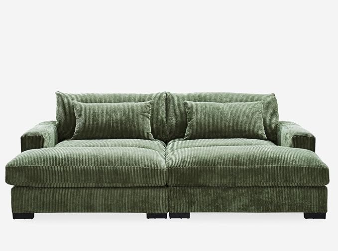 Luxe Sleeper Sofa with Soft Corduroy Upholstery, Double Chaise Design, Convertible to Twin Size Bed, Modern and Comfortable Living Room Couch, 89.9" Wide, Green