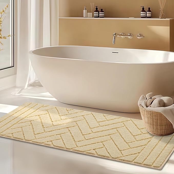 hicorfe Indoor Doormat,Front Back Door Mat Rubber Backing Non Slip Door Mats 20"x48" Absorbent Resist Dirt Entrance Doormat Inside Floor Mats for Entryway Washable Low-Profile(Cream Yellow) by Hicorfe
