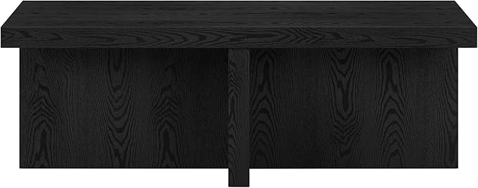 Henn&Hart 44" Rectangular Wood Pedestal Low-Profile Coffee Table for Living Room, Family Room, or Office, Natural Black