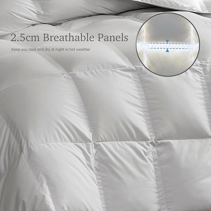 Hotel Grand White Goose Down Fiber Comforter Queen Size, Luxury Hotel Collection Comforter Duvet Insert Queen with Corner Loops, 2.5cm Breathable Panel for Summer and Hot Sleeper, 90'' x 90''