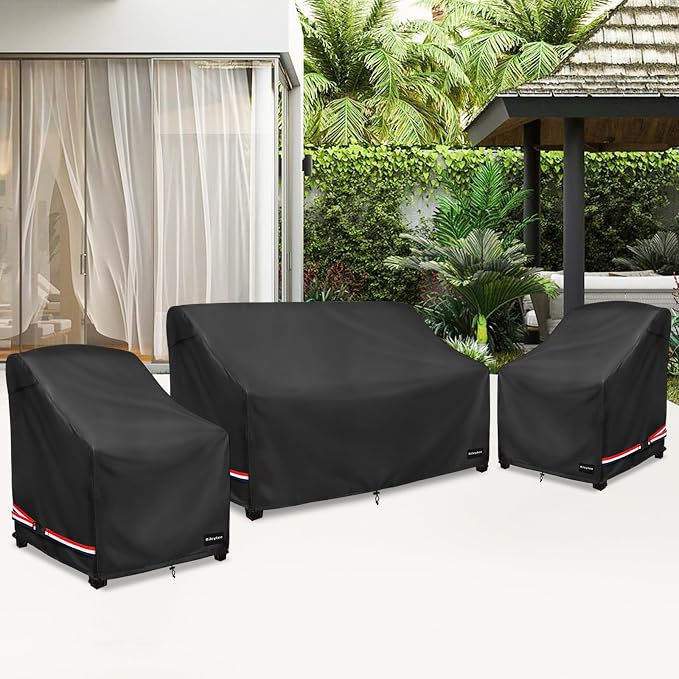 Patio Furniture Covers,3 Piece Heavy Duty Waterproof Outdoor Furniture Covers,Outdoor Furniture Covers for Patio Furniture,Includes 2 Patio chair covers 33in and 1 Patio loveseat cover 79in,Black - Image 8
