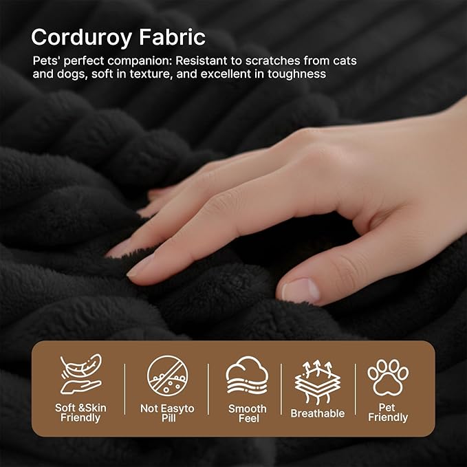 2-Seater Deep-Seat Corduroy Lounge Sleeper Sofa, No Assembly Frameless Foam Cloud Couch, Comfy Plush Double Seater for Living Room Bedroom Apartment Dorm Office (Black)
