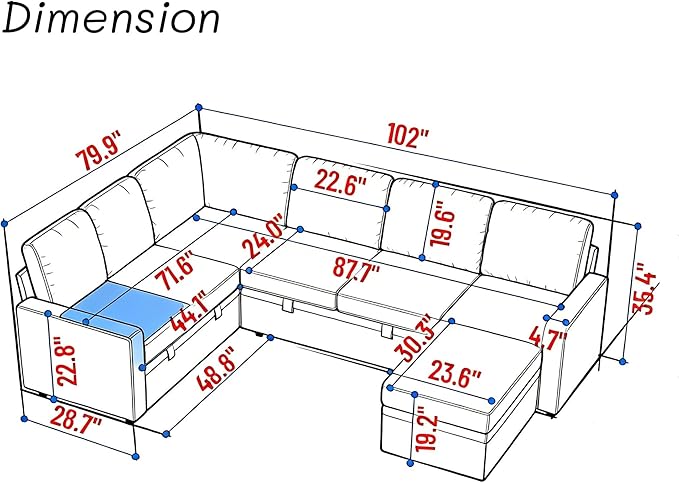 7-Seater Large Sectional Couch with Pull Out Bed, L Shaped Corduroy Sofa with Storage, Convertible Modular Sofa, for Living Room, Apartment, Beige