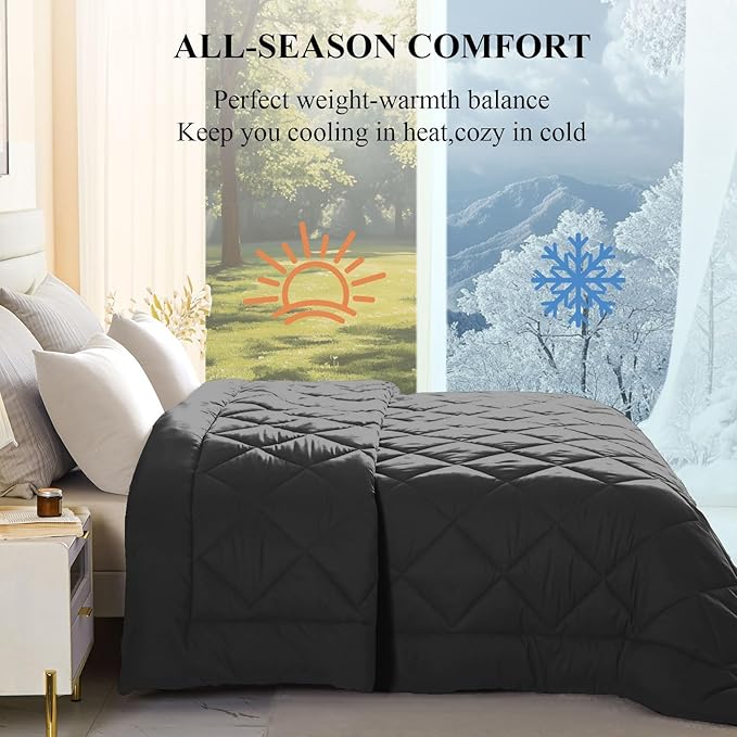 132x120 Alaskan King Comforter, Extra Large King Size Comforter Oversized, All Season Soft Lightweight Quilt Down Alternative Duvet Insert with 8 Corner Tabs(120x132, Black)