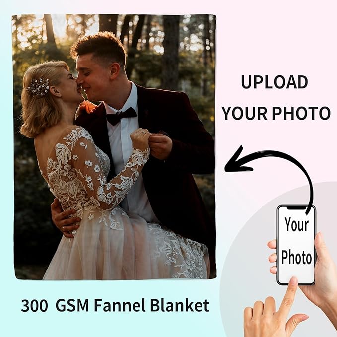 ROMANDY Ships Next Day Custom Blanket with Picture Customized Banket Personalized Throw Blankets Customizable Photo Blankets Customize Gifts for Her Him Mom Dad Wife Husband Girlfriend Boyfriend