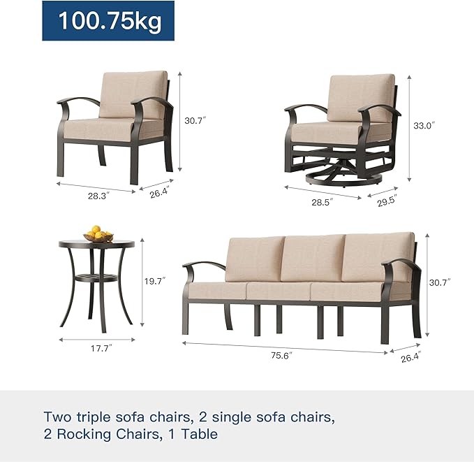 Aluminum Patio Furniture Set, 10 Seats Outdoor Patio Conversation Sets with Swivel Chair Modern Metal Sectional Sofa with Upgrade Cushions for Patio, Backyard - Sand