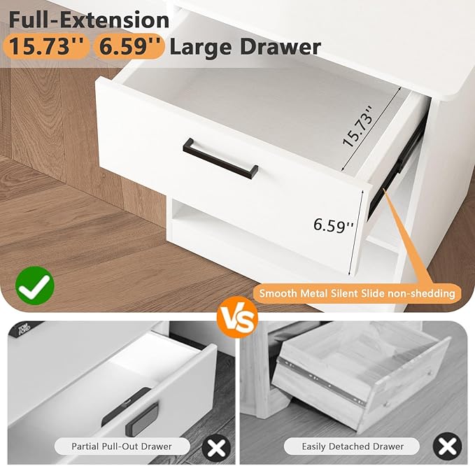 Night Stand Set 2 with Charger Station, Modern Nightstand with USB Type-C Ports and AC Outlets, Large Bedside Table with Drawer and Open Storage, Wooden End Table for Bedroom - Image 6