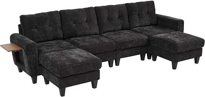 ERYE 115-Inch U-Shaped Modular Sectional Sofa Include 2 Ottomans and 4 Seat, Comfy Chenille Upholstered Tufted U Shaped Sectional Couch W/Coffee Table and USB-C Ports