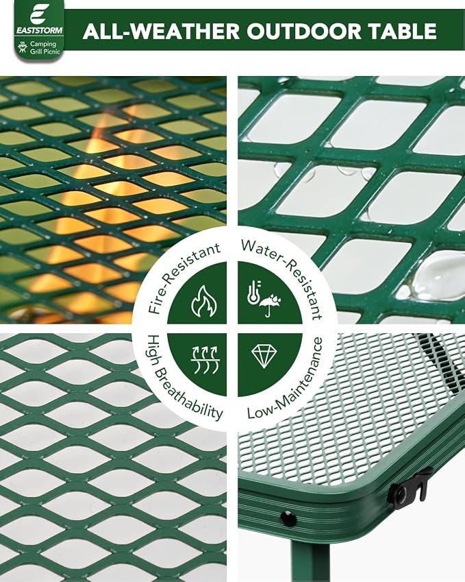 Small 2ft Folding Table with Carry Handle, Adjustable Height 10.6" or 22", Green Metal Mesh, Portable & Compact Indoor/Apartment/Card/Side/Grill Table, 23.6"Lx15.8"W, Lightweight 4 lb, 66 lb Capacity - Image 8