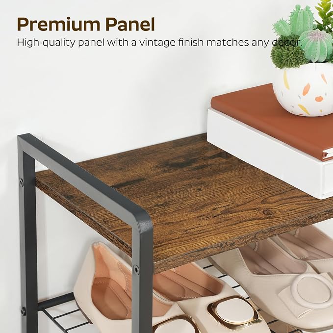 YATINEY 8-Tier Narrow Shoe Rack, Tall Shoe Rack for 8-16 Pairs, Slim Shoe Storage Organizer with Wooden Top, Space Saving, Metal Frame, for Entryway, Rustic Brown and Black SS608BR - Image 6