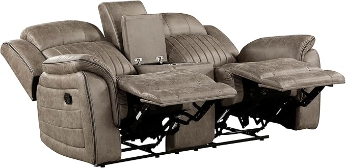 Lexicon Recliner Living Room Set, Home Theater Seating, Manual Polished Microfiber Upholstery Sofas, RV Couch Including Double Recliner Sofa and Loveseat, 2-Piece Set, Sandy Brown